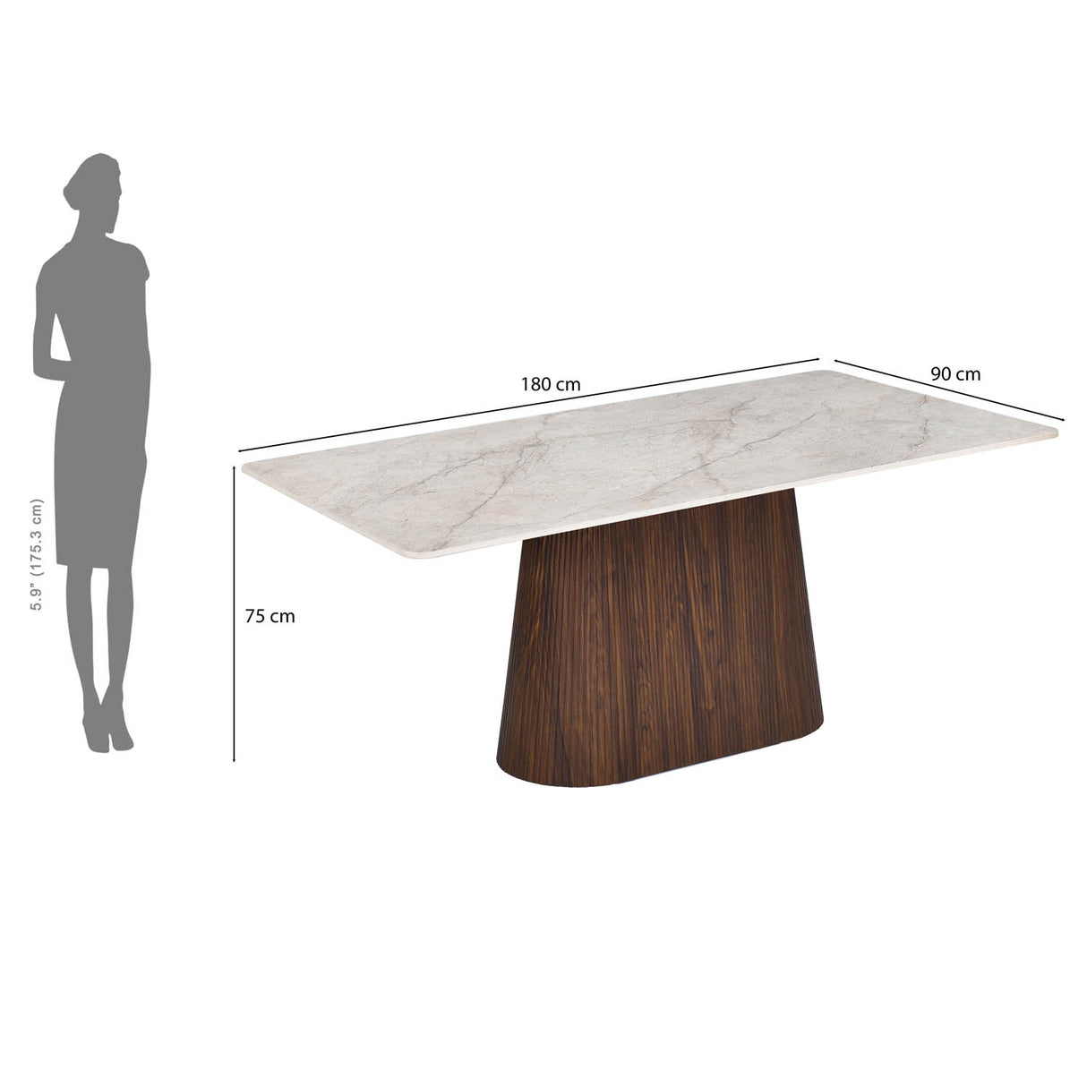 6 Seater Bevon Ceramic Dining Set with Flinda Base and Linzy Chairs- Cloud Beige