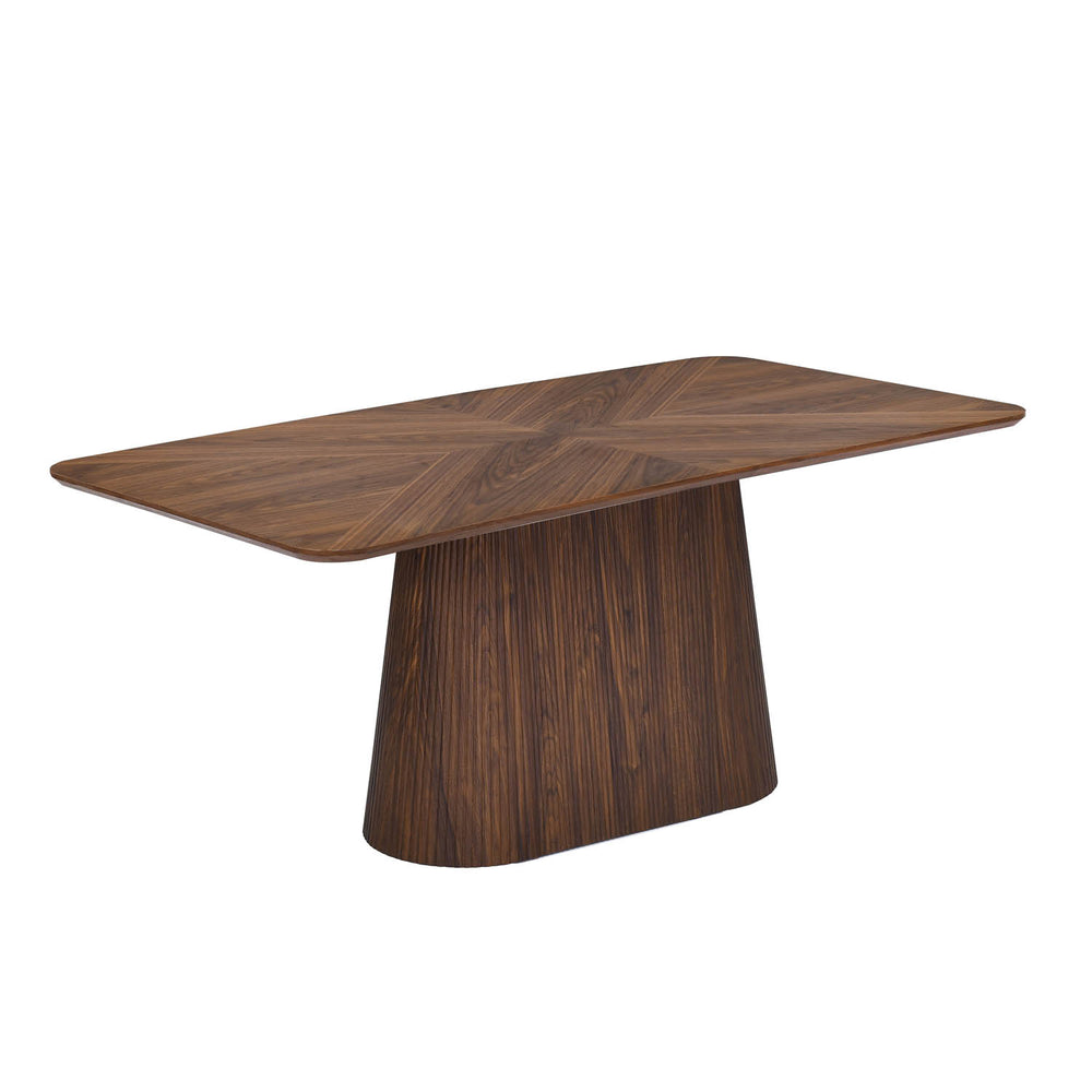 6 Seater Parquel Wooden Dining Set with Flinda Base and Ellipse Chairs- Walnut Brown