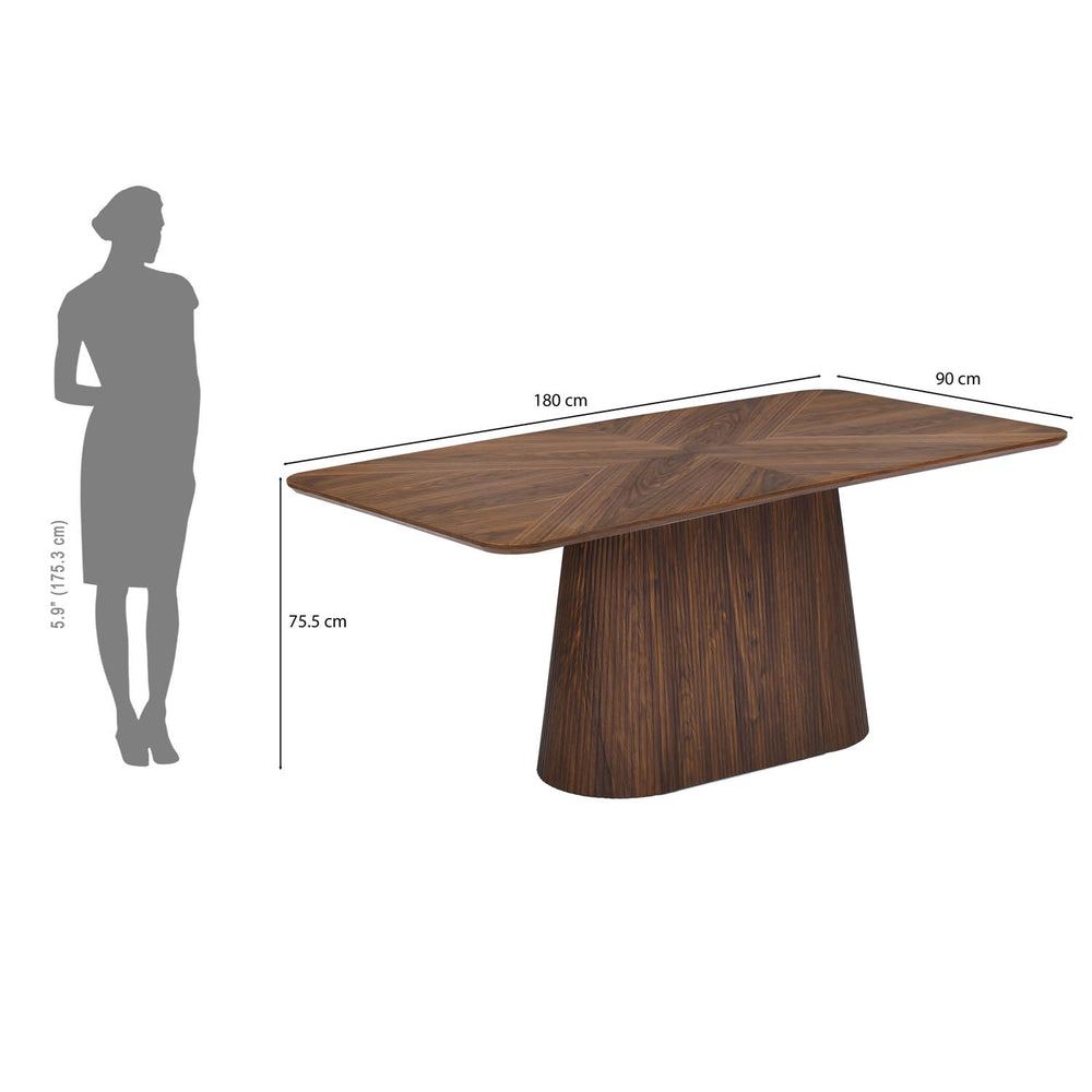 6 Seater Parquel Wooden Dining Set with Flinda Base and Nivo Chairs- Walnut Brown