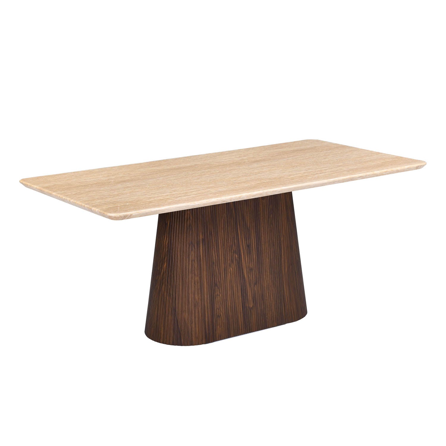 6 Seater Trava Marble Dining Set with Flinda Base and Ellipse Chairs- Travertine