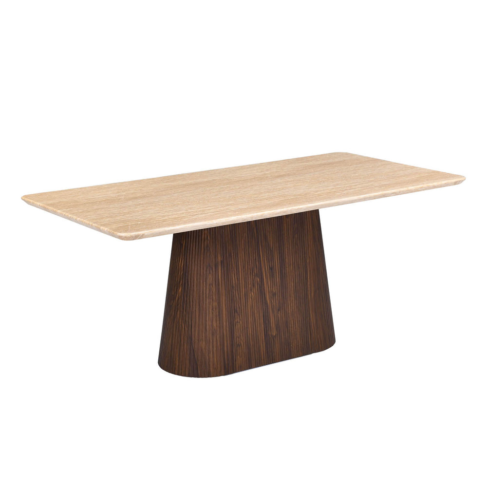 6 Seater Trava Marble Dining Set with Flinda Base and Tierra Chairs- Travertine