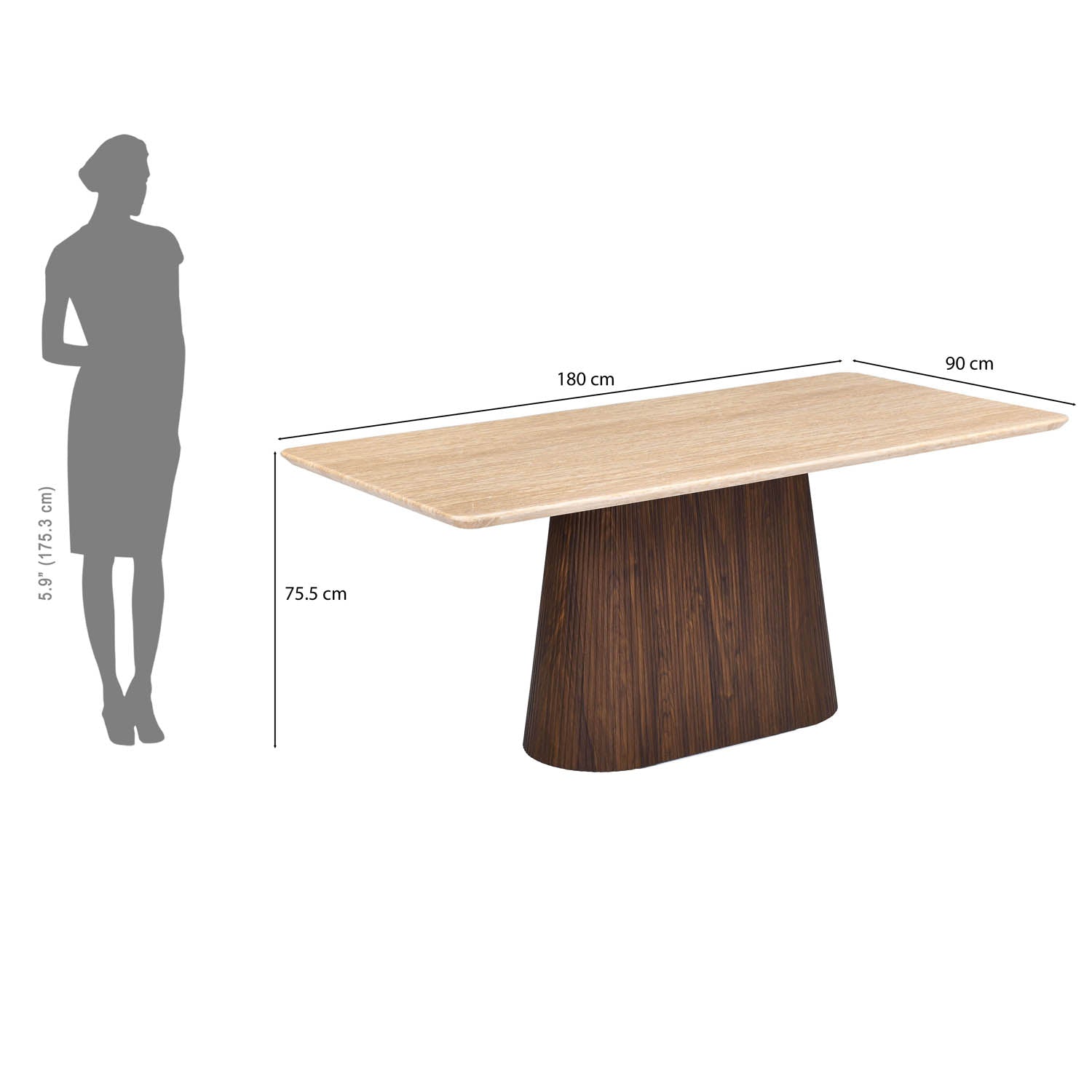 6 Seater Trava Marble Dining Set with Flinda Base and Ellipse Chairs- Travertine