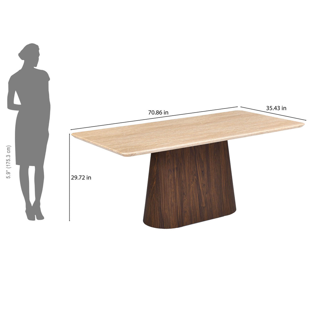 6 Seater Trava Marble Dining Set with Flinda Base and Linzy Chairs- Travertine