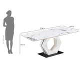 6 Seater Allune Ceramic Dining Set with Hexin Base and Ellipse Chairs- Ash White