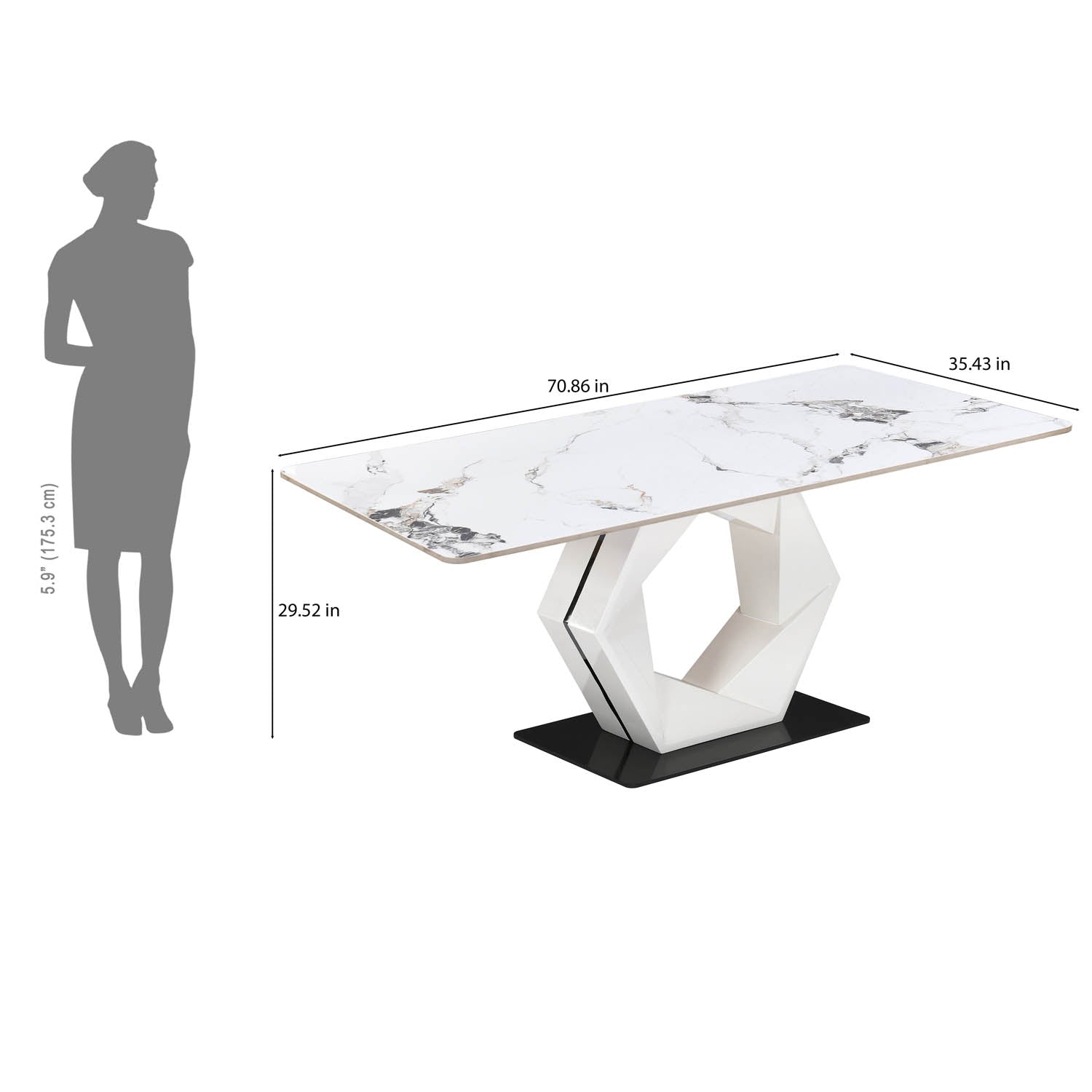 6 Seater Allune Ceramic Dining Set with Hexin Base and Ellipse Chairs- Ash White