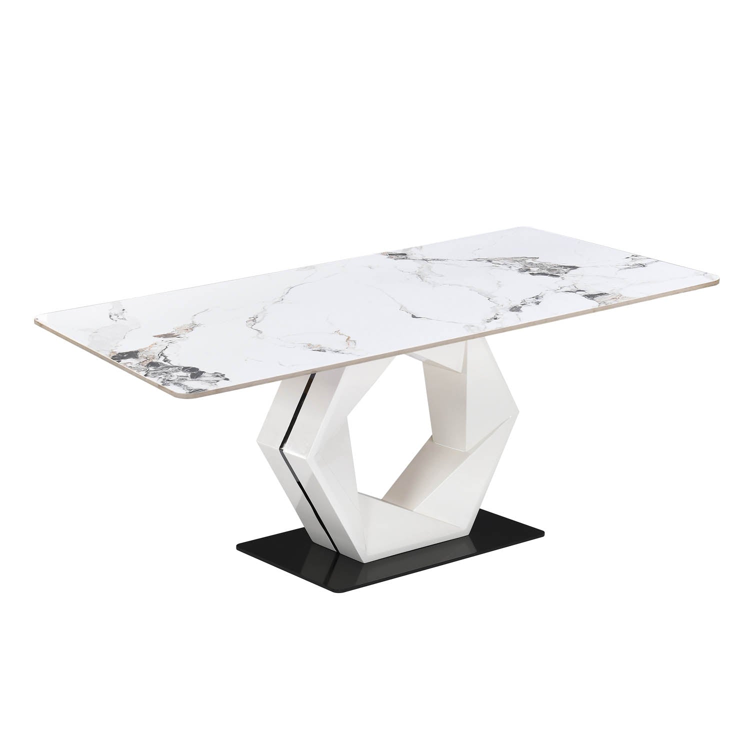 6 Seater Allune Ceramic Dining Set with Hexin Base and Ellipse Chairs- Ash White