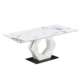 6 Seater Allune Ceramic Dining Set with Hexin Base and Tierra Chairs- Ash White