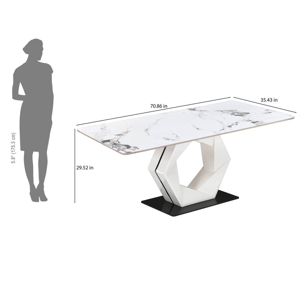 6 Seater Allune Ceramic Dining Set with Hexin Base and Nivo Chairs- Ash White