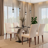 4 Seater Bevon Ceramic Dining Set with Hexin Base and Linzy Chairs- Cloud Beige