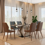 6 Seater Bevon Ceramic Dining Set with Hexin Base and Ellipse Chairs- Cloud Beige