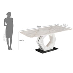 6 Seater Bevon Ceramic Dining Set with Hexin Base and Nivo Chairs- Cloud Beige