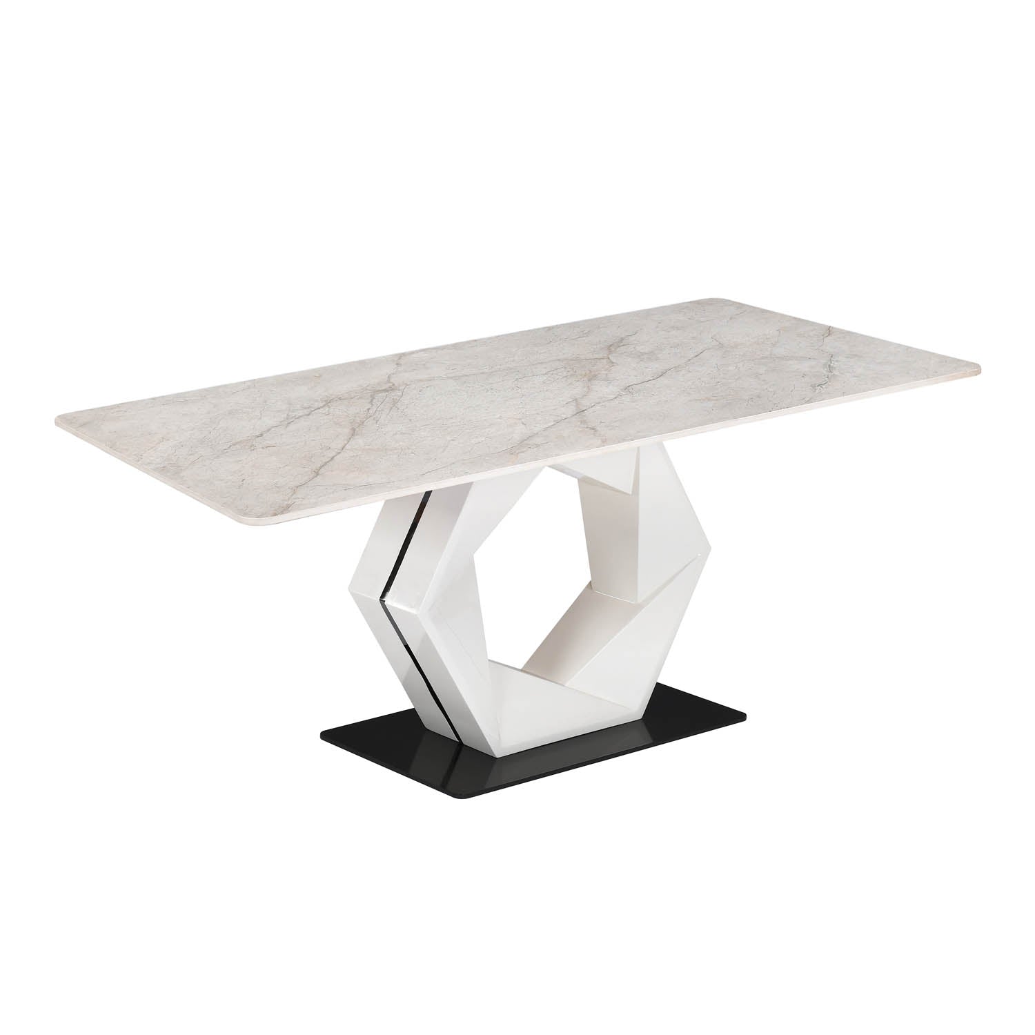 6 Seater Bevon Ceramic Dining Set with Hexin Base and Nivo Chairs- Cloud Beige