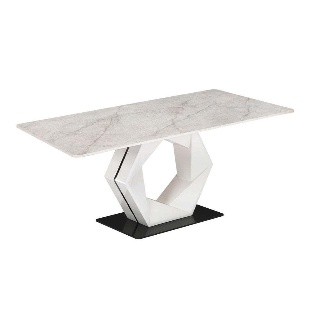 6 Seater Bevon Ceramic Dining Set with Hexin Base and Nivo Chairs- Cloud Beige