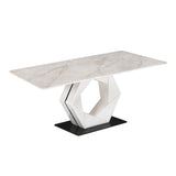 6 Seater Bevon Ceramic Dining Set with Hexin Base and Linzy Chairs- Cloud Beige