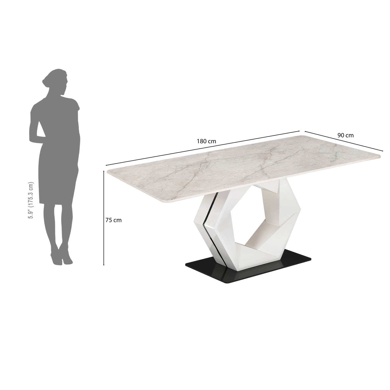 6 Seater Bevon Ceramic Dining Set with Hexin Base and Tierra Chairs- Cloud Beige