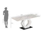 6 Seater Bevon Ceramic Dining Set with Hexin Base and Ellipse Chairs- Cloud Beige