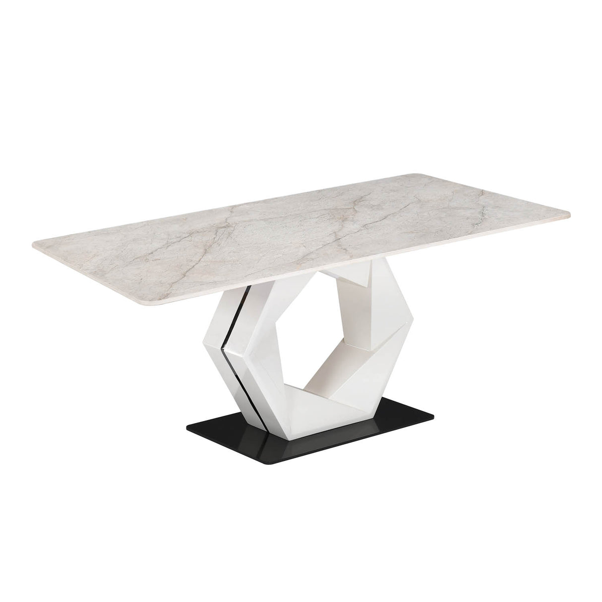 6 Seater Bevon Ceramic Dining Set with Hexin Base and Ellipse Chairs- Cloud Beige