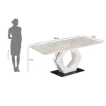 6 Seater Bevon Ceramic Dining Set with Hexin Base and Ellipse Chairs- Cloud Beige