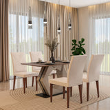 4 Seater Parquel Wooden Dining Set with Hexin Base and Linzy Chairs- Walnut Brown