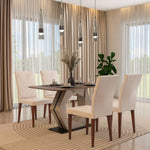 4 Seater Parquel Wooden Dining Set with Hexin Base and Linzy Chairs- Walnut Brown