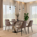 4 Seater Parquel Wooden Dining Set with Hexin Base and Nivo Chairs- Walnut Brown