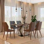 6 Seater Parquel Wooden Dining Set with Hexin Base and Ellipse Chairs- Walnut Brown