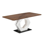 6 Seater Parquel Wooden Dining Set with Hexin Base and Ellipse Chairs- Walnut Brown