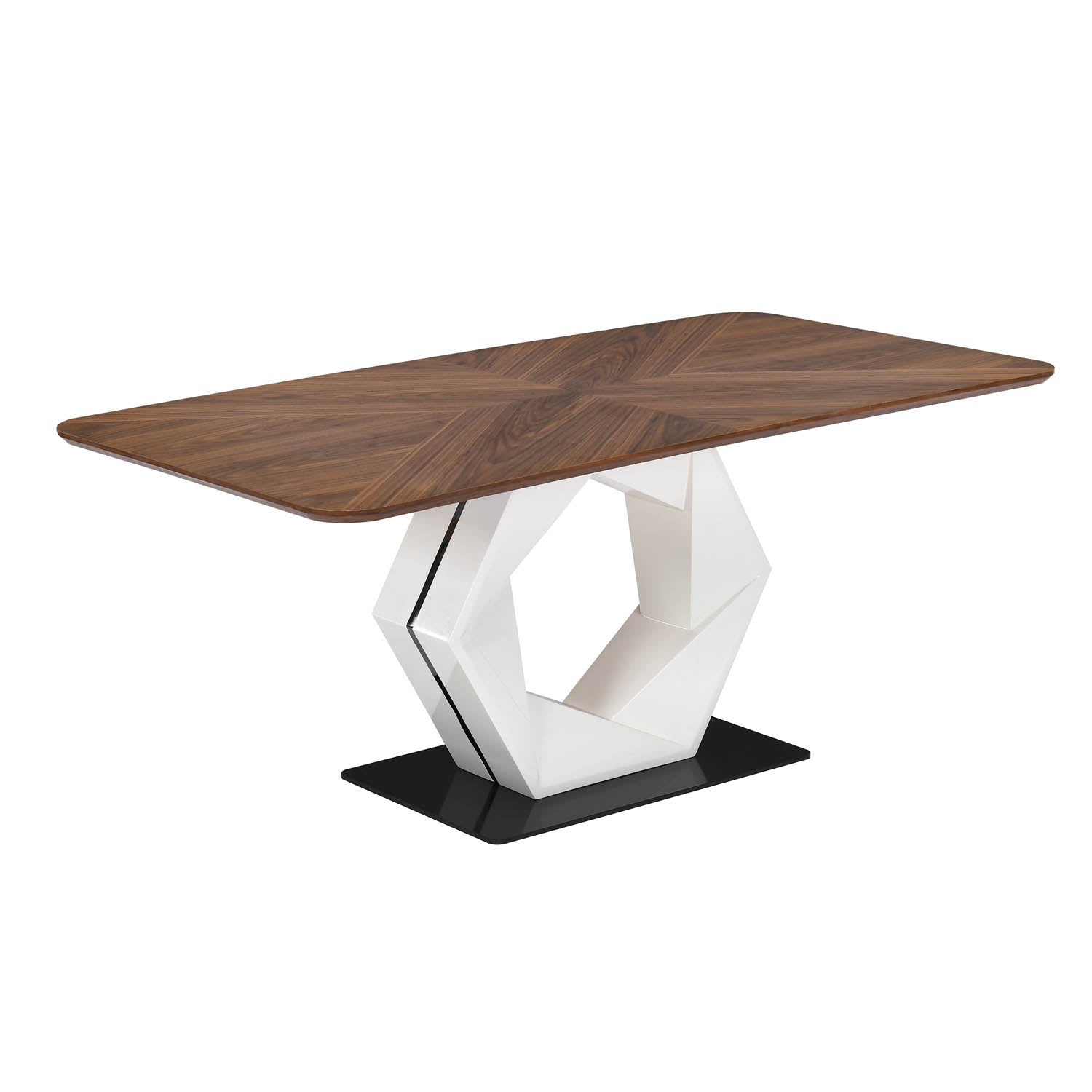 6 Seater Parquel Wooden Dining Set with Hexin Base and Nivo Chairs- Walnut Brown