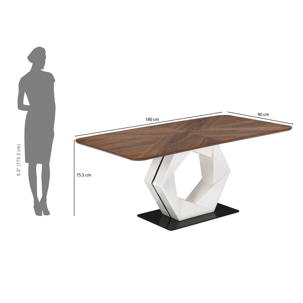 6 Seater Parquel Wooden Dining Set with Hexin Base and Ellipse Chairs- Walnut Brown