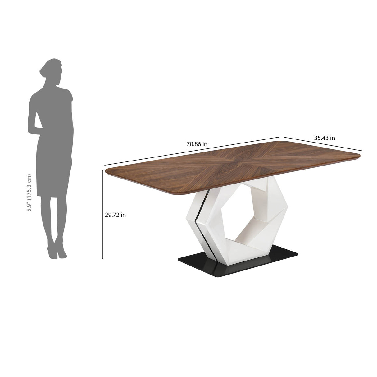 6 Seater Parquel Wooden Dining Set with Hexin Base and Nivo Chairs- Walnut Brown