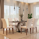 6 Seater Parquel Wooden Dining Set with Hexin Base and Linzy Chairs- Walnut Brown