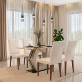 4 Seater Trava Marble Dining Set with Hexin Base and Linzy Chairs- Travertine