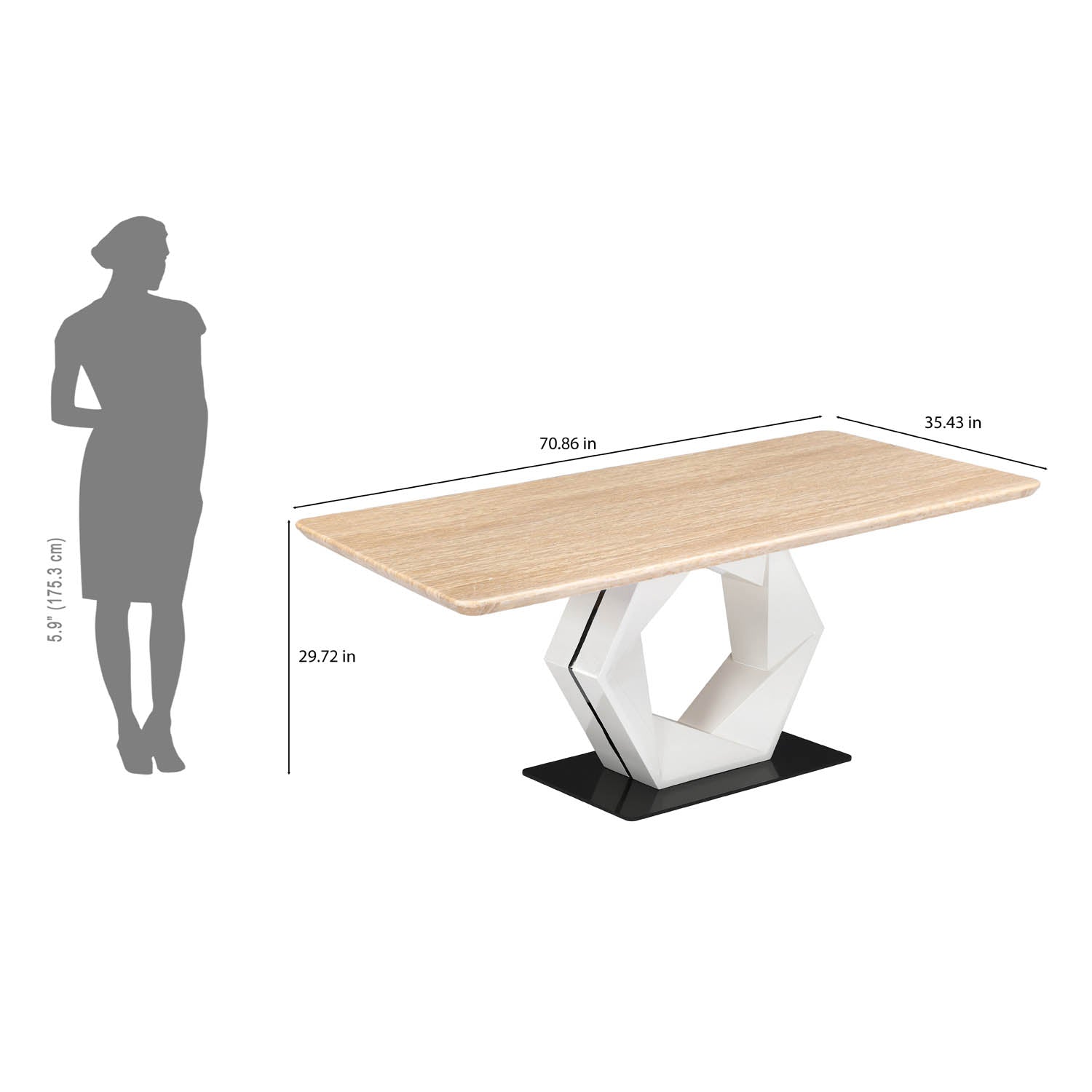 6 Seater Trava Marble Dining Set with Hexin Base and Ellipse Chairs- Travertine