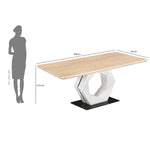 6 Seater Trava Marble Dining Set with Hexin Base and Ellipse Chairs- Travertine