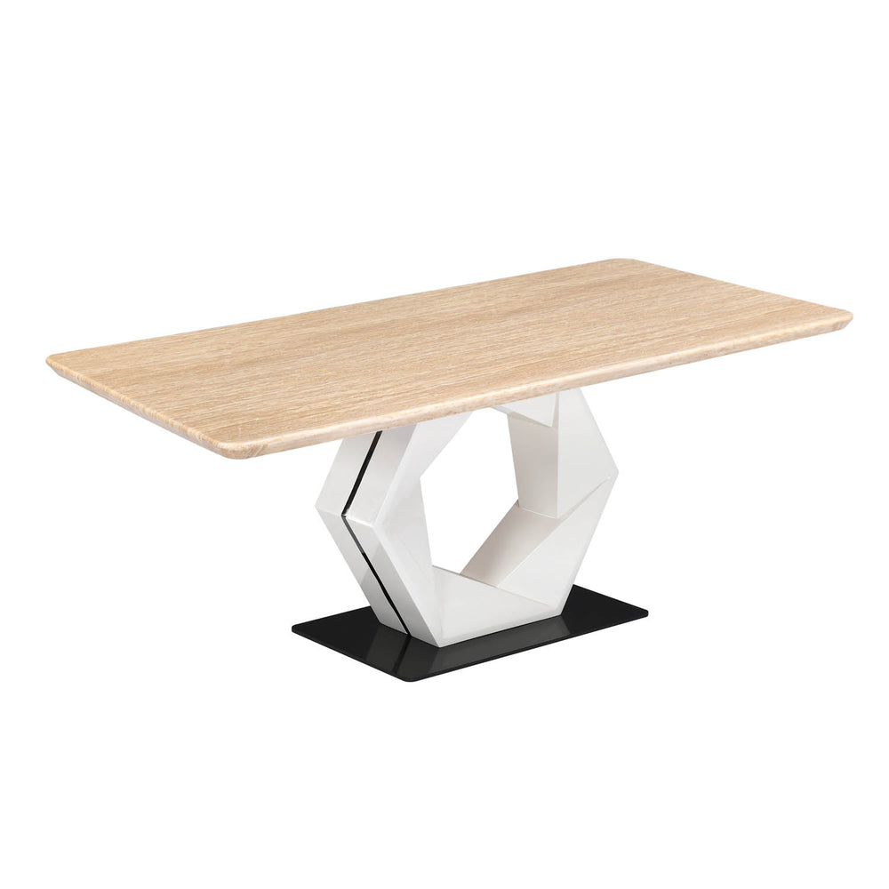 6 Seater Trava Marble Dining Set with Hexin Base and Tierra Chairs- Travertine