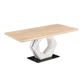 6 Seater Trava Marble Dining Set with Hexin Base and Nivo Chairs- Travertine