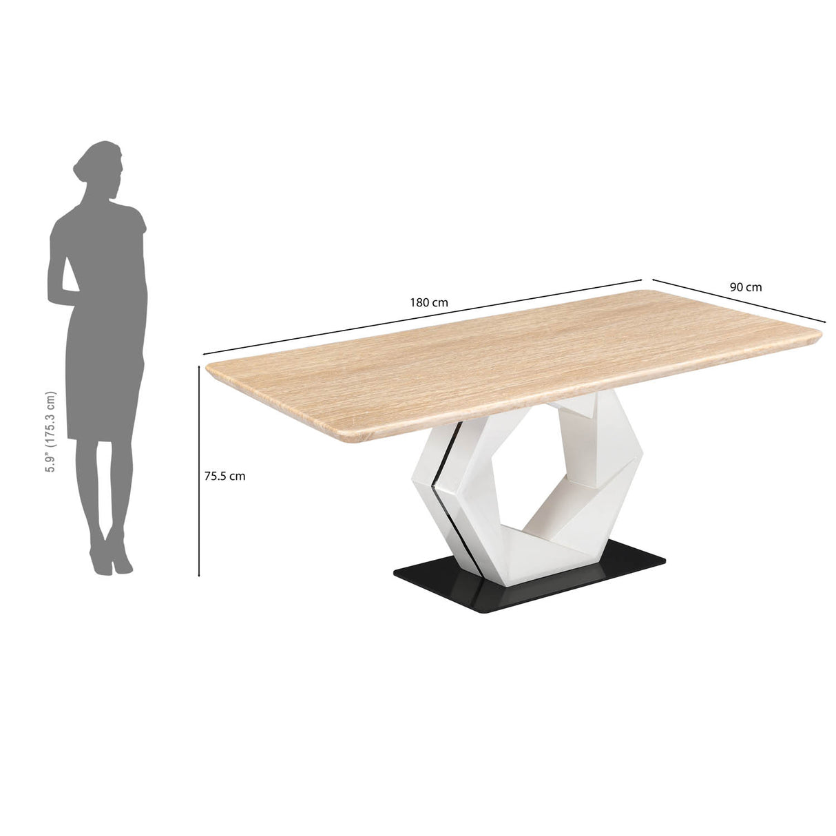 6 Seater Trava Marble Dining Set with Hexin Base and Tierra Chairs- Travertine