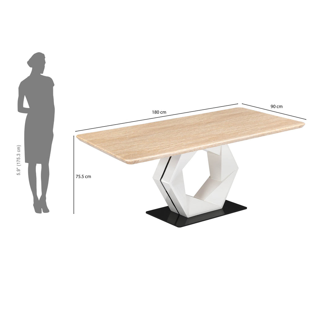 6 Seater Trava Marble Dining Set with Hexin Base and Tierra Chairs- Travertine
