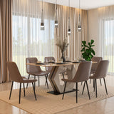 6 Seater Trava Marble Dining Set with Hexin Base and Nivo Chairs- Travertine