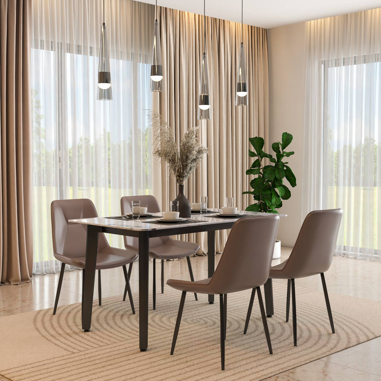 4 Seater Allune Ceramic Dining Set with Quado Base and Nivo Chairs- Ash White