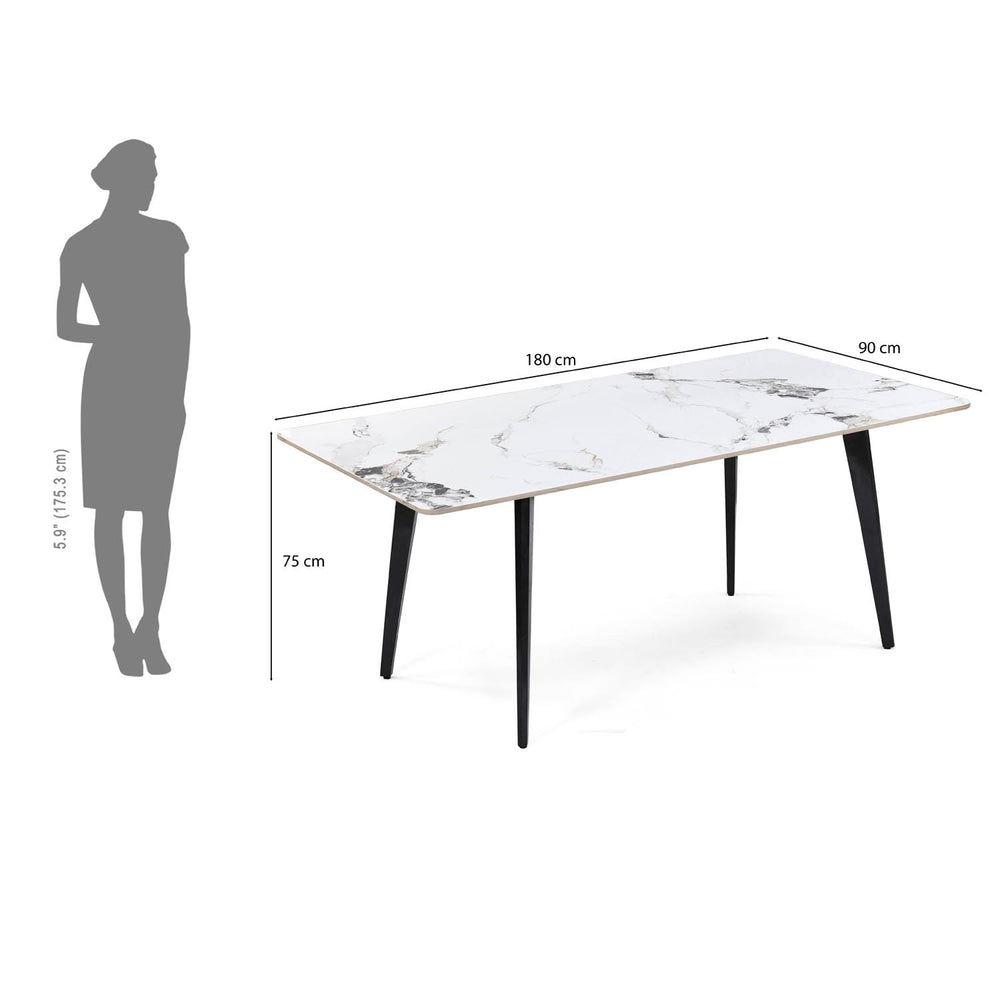 6 Seater Alune Ceramic Dining Set with Quado Base and Tierra Chairs- Ash White