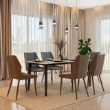6 Seater Bevon Ceramic Dining Set with Quado Base and Ellipse Chairs- Cloud Beige