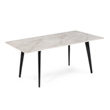 6 Seater Bevon Ceramic Dining Set with Quado Base and Nivo Chairs- Cloud Beige