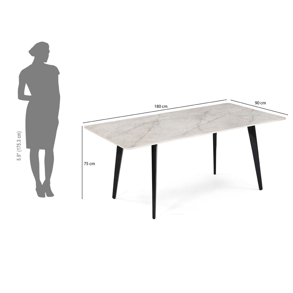 6 Seater Bevon Ceramic Dining Set with Quado Base and Tierra Chairs- Cloud Beige