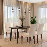 4 Seater Parquel Wooden Dining Set with Quado Base and Linzy Chairs- Walnut Brown