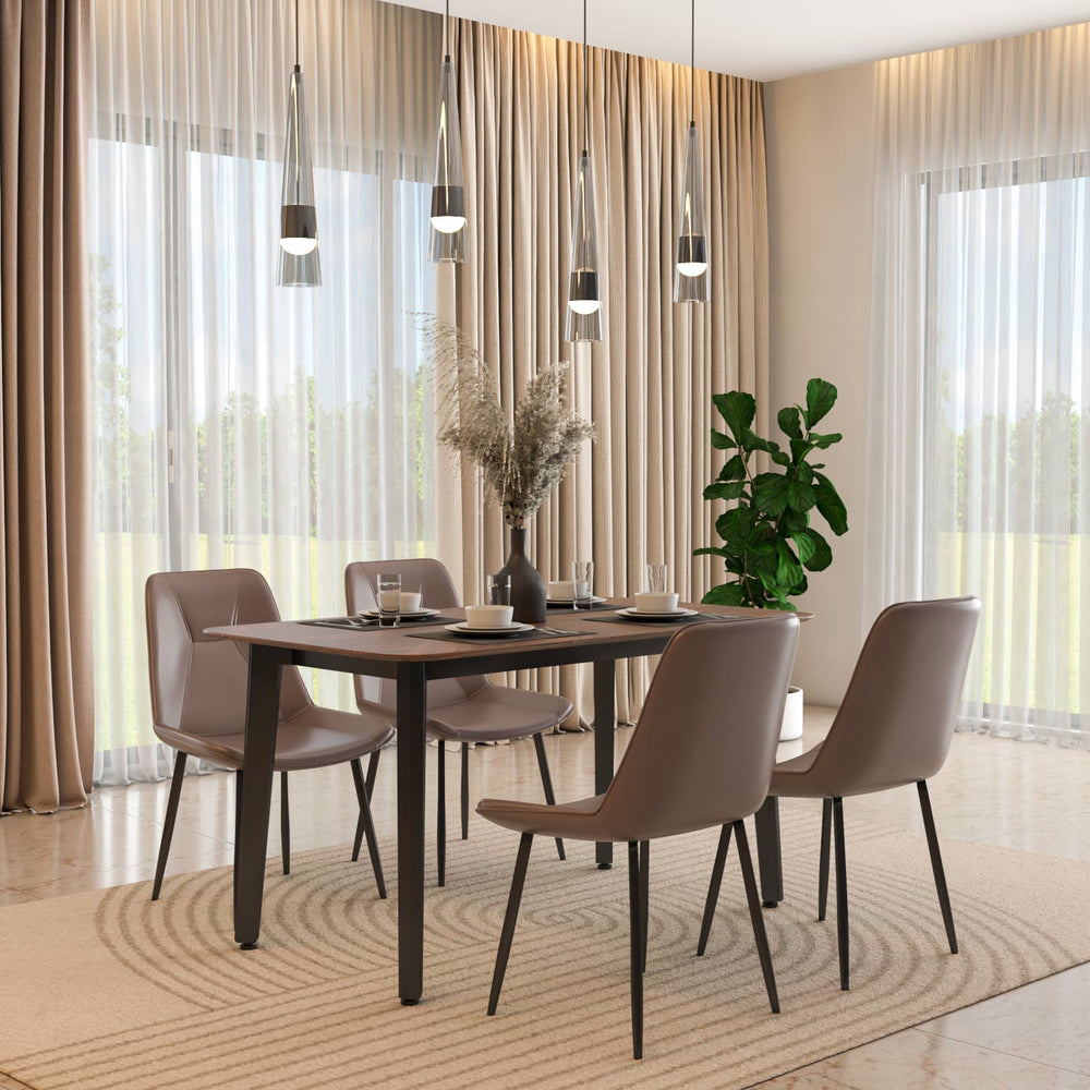 4 Seater Parquel Wooden Dining Set with Quado Base and Nivo Chairs- Walnut Brown