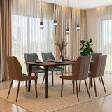 6 Seater Parquel Wooden Dining Set with Quado Base and Ellipse Chairs- Walnut Brown