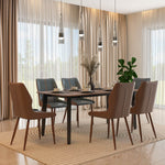 6 Seater Parquel Wooden Dining Set with Quado Base and Ellipse Chairs- Walnut Brown