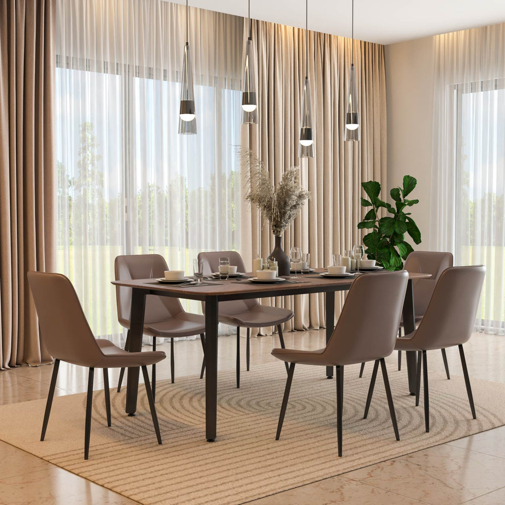 6 Seater Parquel Wooden Dining Set with Quado Base and Nivo Chairs- Walnut Brown