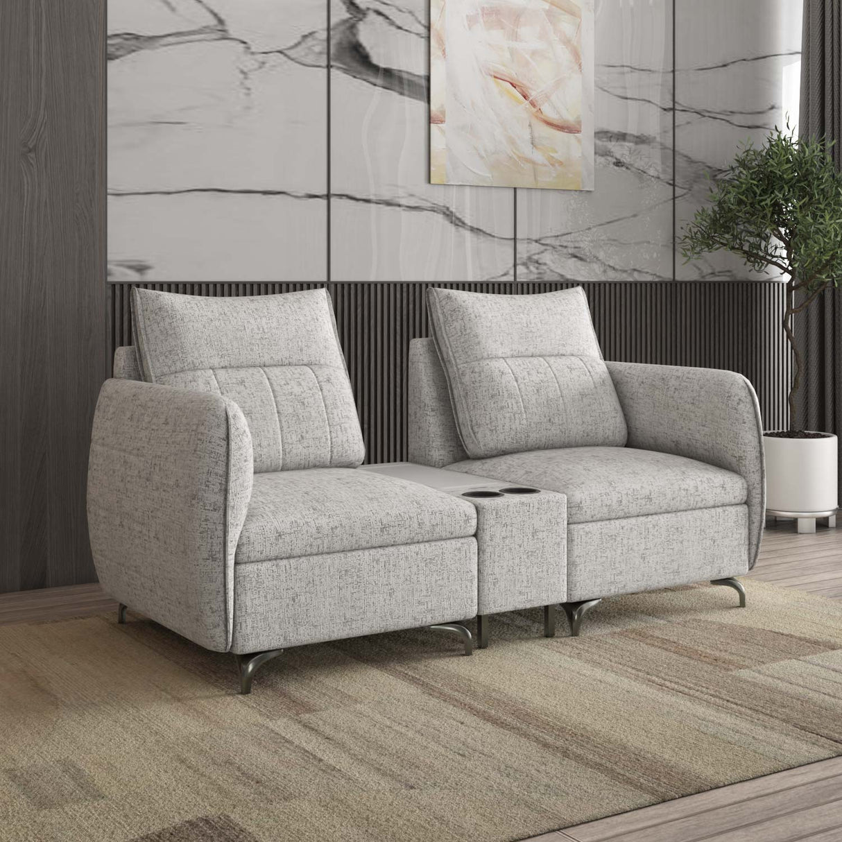 Infinia 2 Seater Fabric Sofa with Rectangle Console- Off White